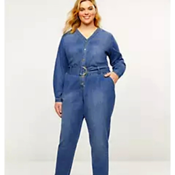 Lane Bryant Pants - Button-Front Denim Jumpsuit/18 Petite